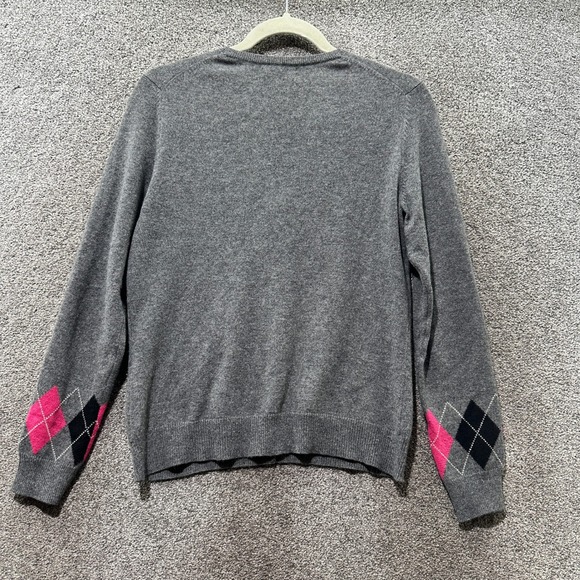 Charter Club Cardigan Sweater Women Small Gray‎ Cashmere Argyle Button Up - Picture 2 of 10